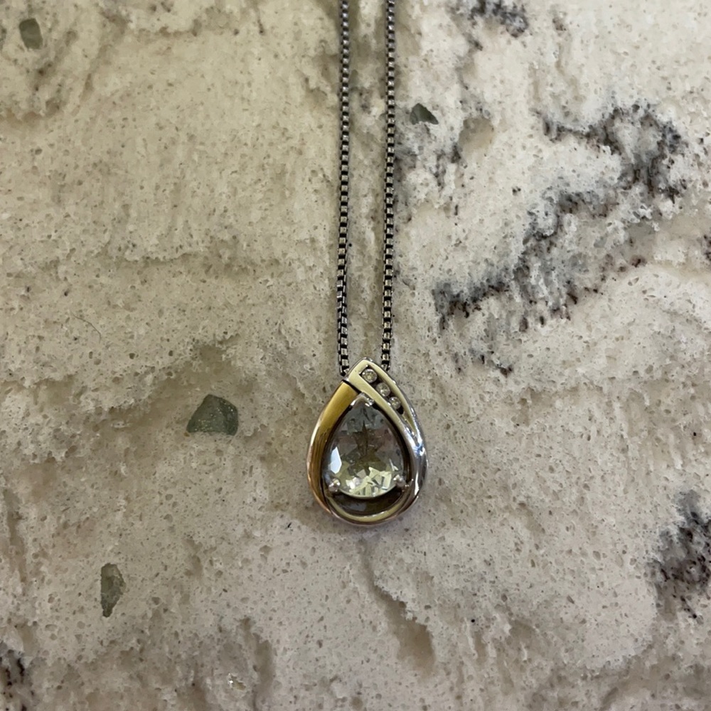 Light blue stone w/ 925 & 10k gold on 16” chain